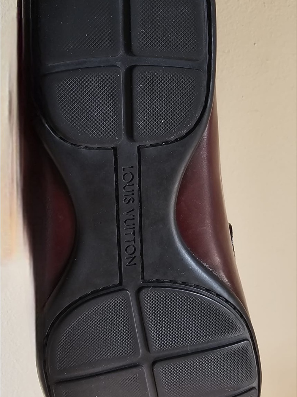 Louis Vuitton Men's Burgundy Leather Penny Loafers with LV Logo - Picture 5 of 10